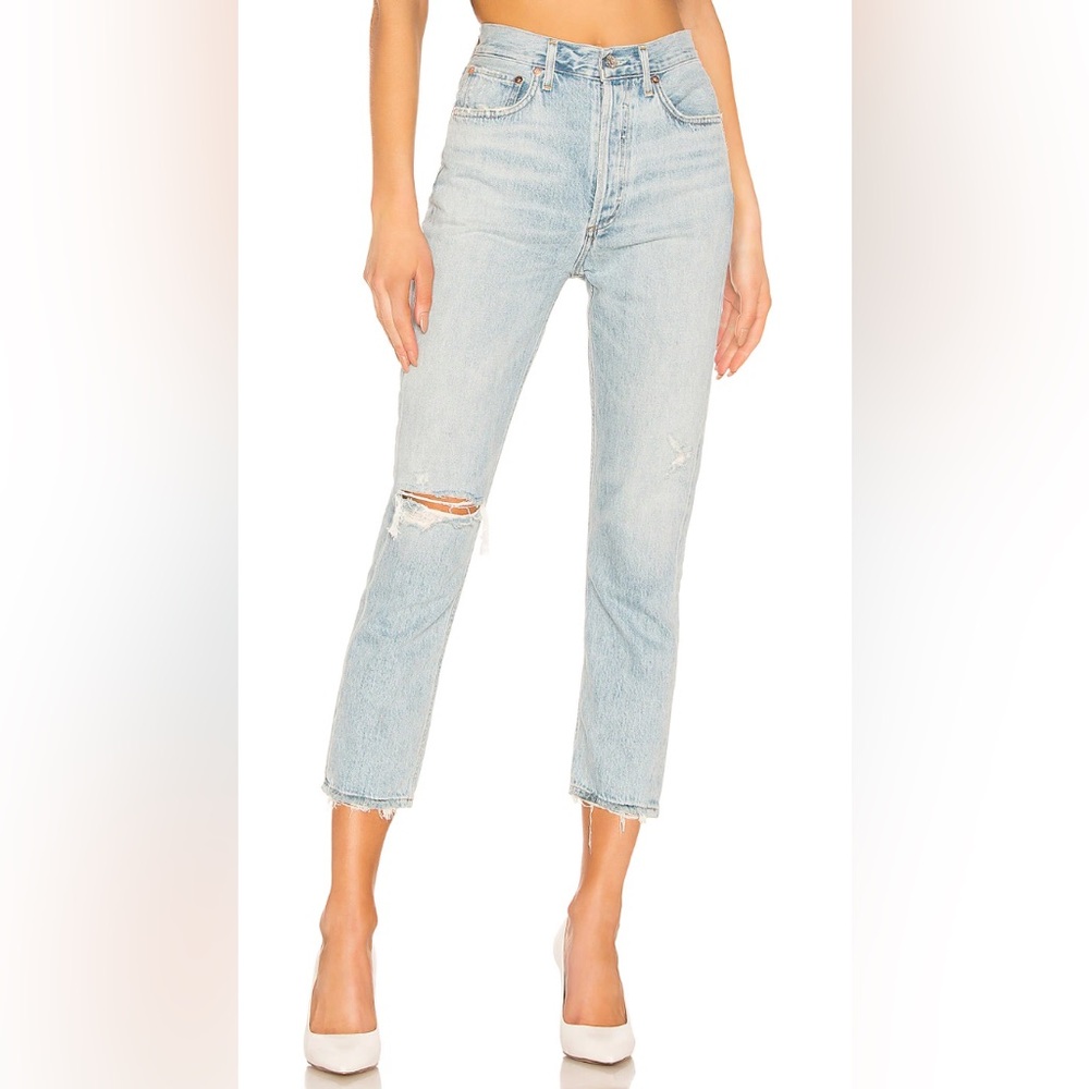 Agolde Riley High Rise Straight Crop Denim Jeans in Shatter Size 31